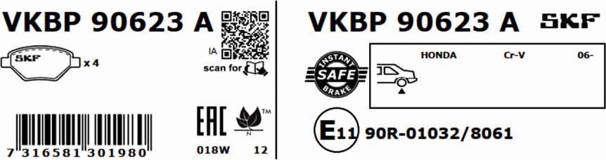 SKF VKBP 90623 A - Bremžu uzliku kompl., Disku bremzes autodraugiem.lv