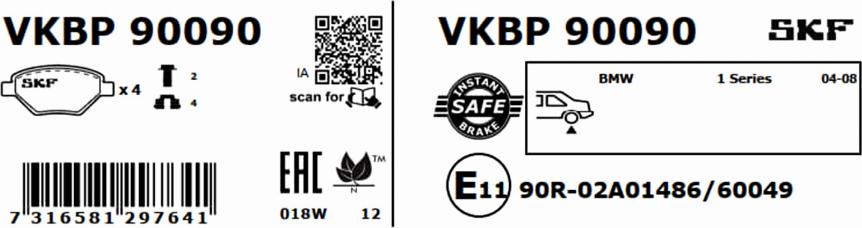 SKF VKBP 90090 - Bremžu uzliku kompl., Disku bremzes autodraugiem.lv