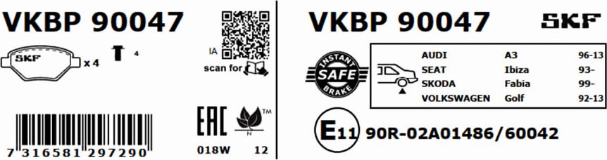 SKF VKBP 90047 - Bremžu uzliku kompl., Disku bremzes autodraugiem.lv