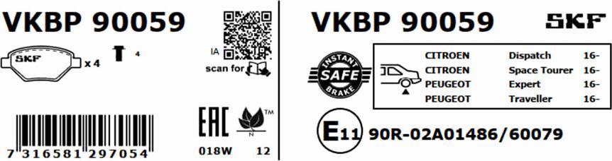 SKF VKBP 90059 - Bremžu uzliku kompl., Disku bremzes autodraugiem.lv