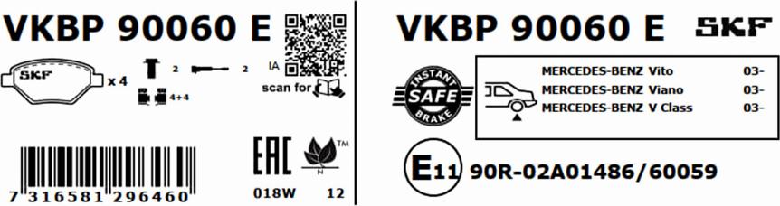 SKF VKBP 90060 E - Bremžu uzliku kompl., Disku bremzes autodraugiem.lv