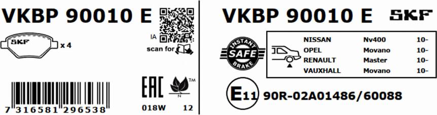 SKF VKBP 90010 E - Bremžu uzliku kompl., Disku bremzes autodraugiem.lv