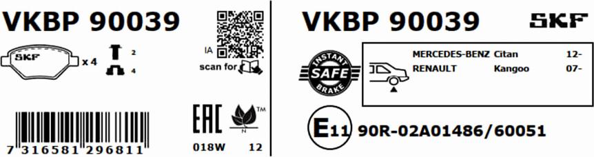 SKF VKBP 90039 - Bremžu uzliku kompl., Disku bremzes autodraugiem.lv