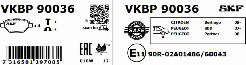 SKF VKBP 90036 - Bremžu uzliku kompl., Disku bremzes autodraugiem.lv