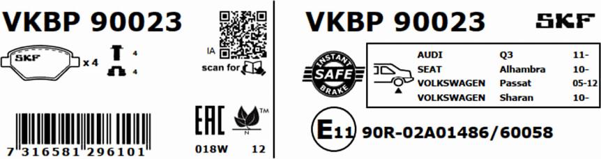 SKF VKBP 90023 - Bremžu uzliku kompl., Disku bremzes autodraugiem.lv