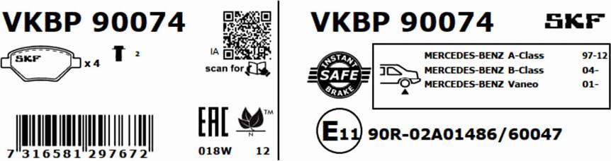 SKF VKBP 90074 - Bremžu uzliku kompl., Disku bremzes autodraugiem.lv