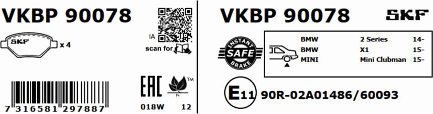 SKF VKBP 90078 - Bremžu uzliku kompl., Disku bremzes autodraugiem.lv