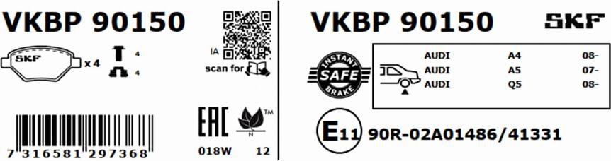 SKF VKBP 90150 - Bremžu uzliku kompl., Disku bremzes autodraugiem.lv