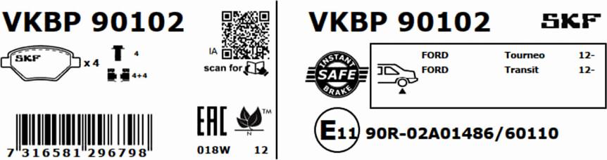 SKF VKBP 90102 - Bremžu uzliku kompl., Disku bremzes autodraugiem.lv