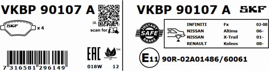 SKF VKBP 90107 A - Bremžu uzliku kompl., Disku bremzes autodraugiem.lv