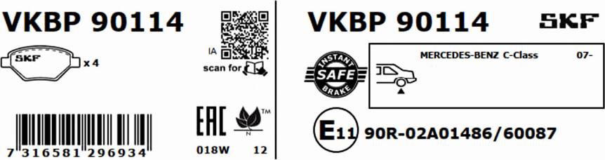 SKF VKBP 90114 - Bremžu uzliku kompl., Disku bremzes autodraugiem.lv