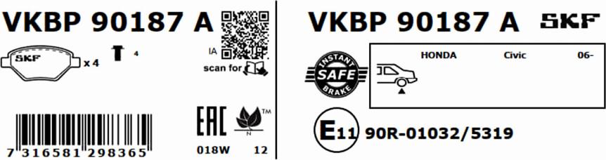 SKF VKBP 90187 A - Bremžu uzliku kompl., Disku bremzes autodraugiem.lv