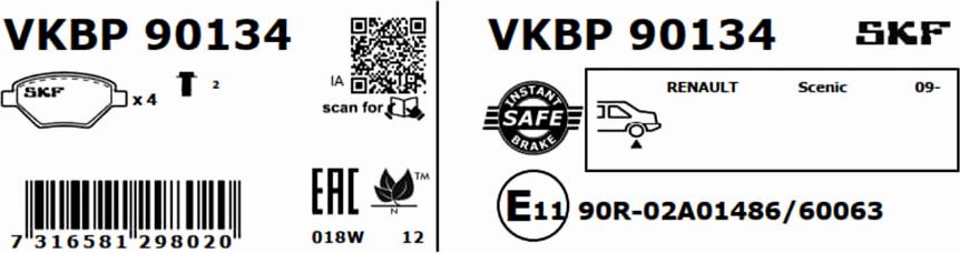 SKF VKBP 90134 - Bremžu uzliku kompl., Disku bremzes autodraugiem.lv