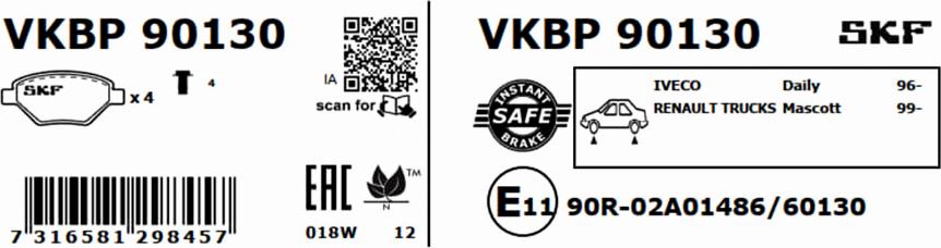 SKF VKBP 90130 - Bremžu uzliku kompl., Disku bremzes autodraugiem.lv