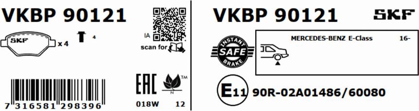 SKF VKBP 90121 - Bremžu uzliku kompl., Disku bremzes autodraugiem.lv