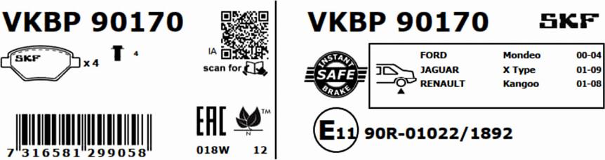 SKF VKBP 90170 - Bremžu uzliku kompl., Disku bremzes autodraugiem.lv