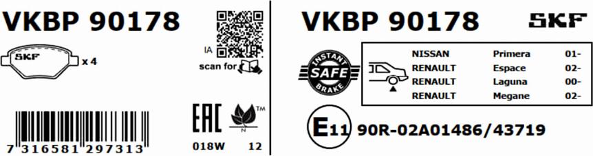 SKF VKBP 90178 - Bremžu uzliku kompl., Disku bremzes autodraugiem.lv