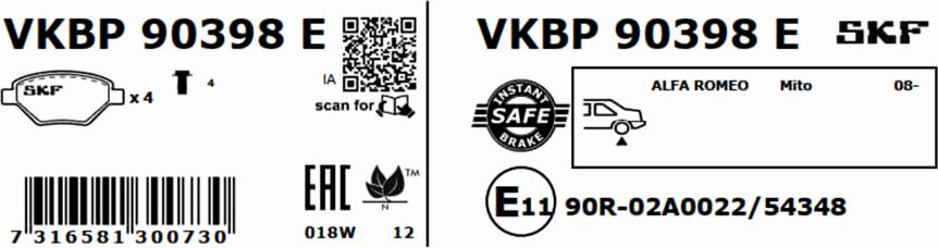 SKF VKBP 90398 E - Bremžu uzliku kompl., Disku bremzes autodraugiem.lv