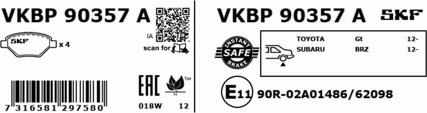 SKF VKBP 90357 A - Bremžu uzliku kompl., Disku bremzes autodraugiem.lv