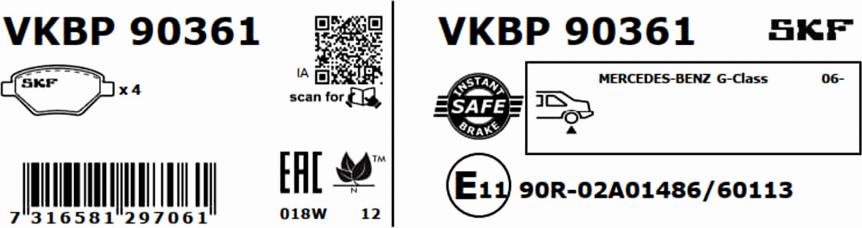 SKF VKBP 90361 - Bremžu uzliku kompl., Disku bremzes autodraugiem.lv