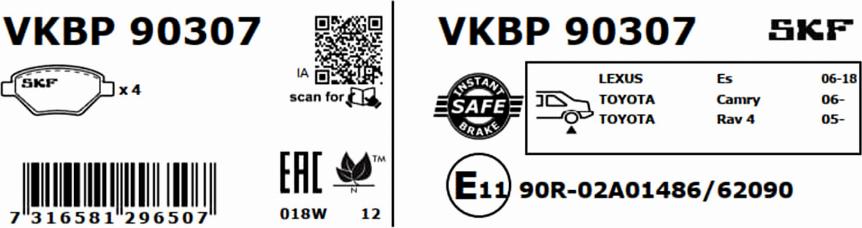 SKF VKBP 90307 - Bremžu uzliku kompl., Disku bremzes autodraugiem.lv