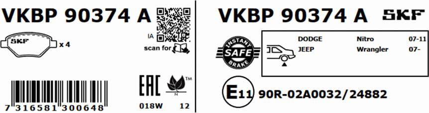 SKF VKBP 90374 A - Bremžu uzliku kompl., Disku bremzes autodraugiem.lv