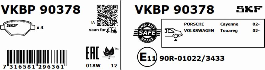 SKF VKBP 90378 - Bremžu uzliku kompl., Disku bremzes autodraugiem.lv