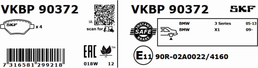 SKF VKBP 90372 - Bremžu uzliku kompl., Disku bremzes autodraugiem.lv