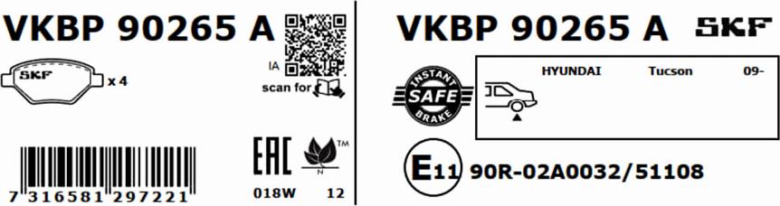 SKF VKBP 90265 A - Bremžu uzliku kompl., Disku bremzes autodraugiem.lv