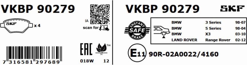 SKF VKBP 90279 - Bremžu uzliku kompl., Disku bremzes autodraugiem.lv