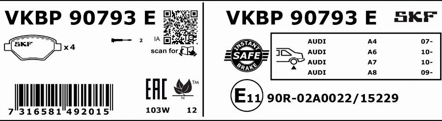 SKF VKBP 90793 E - Bremžu uzliku kompl., Disku bremzes autodraugiem.lv