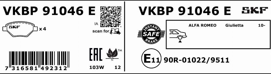 SKF VKBP 91046 E - Bremžu uzliku kompl., Disku bremzes autodraugiem.lv