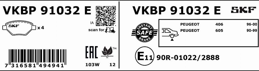 SKF VKBP 91032 E - Bremžu uzliku kompl., Disku bremzes autodraugiem.lv