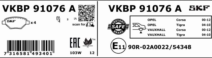 SKF VKBP 91076 A - Bremžu uzliku kompl., Disku bremzes autodraugiem.lv