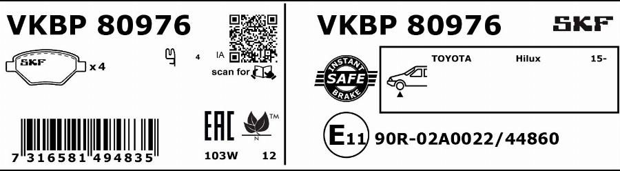 SKF VKBP 80976 - Bremžu uzliku kompl., Disku bremzes autodraugiem.lv