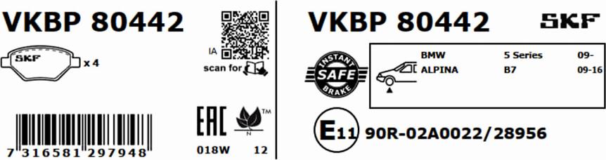 SKF VKBP 80442 - Bremžu uzliku kompl., Disku bremzes autodraugiem.lv