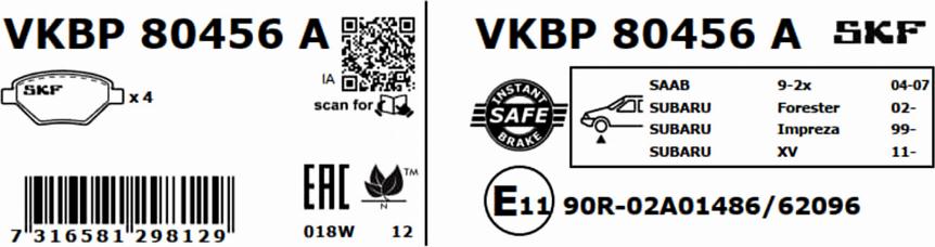 SKF VKBP 80456 A - Bremžu uzliku kompl., Disku bremzes autodraugiem.lv