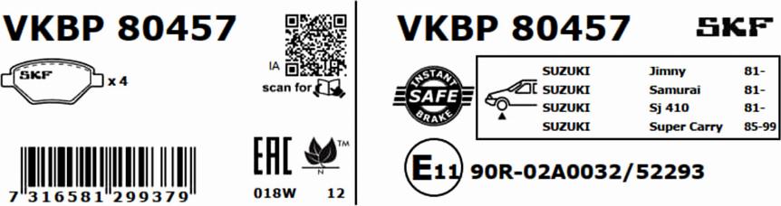 SKF VKBP 80457 - Bremžu uzliku kompl., Disku bremzes autodraugiem.lv