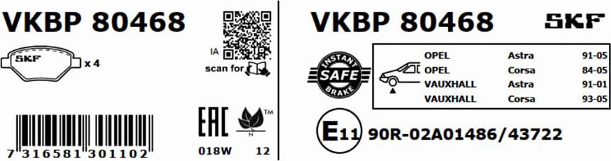 SKF VKBP 80468 - Bremžu uzliku kompl., Disku bremzes autodraugiem.lv