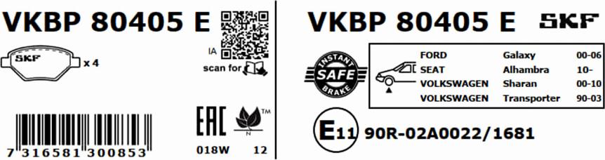 SKF VKBP 80405 E - Bremžu uzliku kompl., Disku bremzes autodraugiem.lv