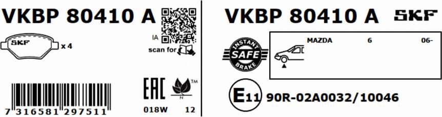 SKF VKBP 80410 A - Bremžu uzliku kompl., Disku bremzes autodraugiem.lv