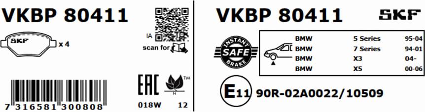 SKF VKBP 80411 - Bremžu uzliku kompl., Disku bremzes autodraugiem.lv