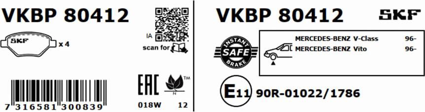 SKF VKBP 80412 - Bremžu uzliku kompl., Disku bremzes autodraugiem.lv