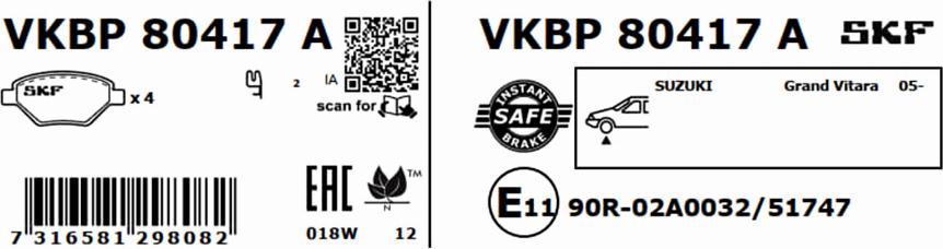 SKF VKBP 80417 A - Bremžu uzliku kompl., Disku bremzes autodraugiem.lv