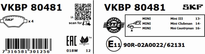 SKF VKBP 80481 - Bremžu uzliku kompl., Disku bremzes autodraugiem.lv