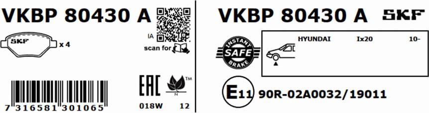 SKF VKBP 80430 A - Bremžu uzliku kompl., Disku bremzes autodraugiem.lv