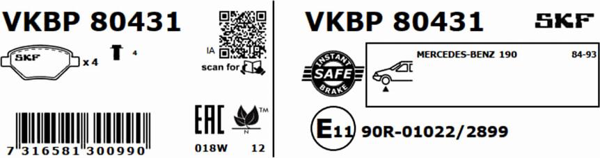 SKF VKBP 80431 - Bremžu uzliku kompl., Disku bremzes autodraugiem.lv