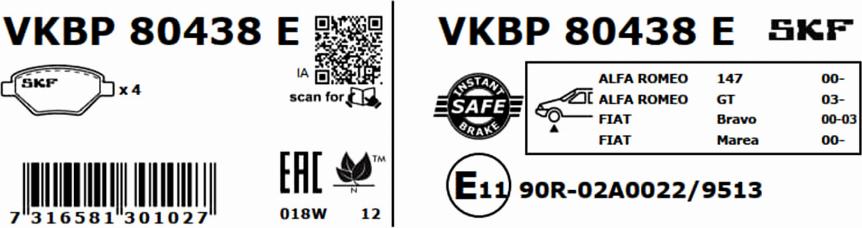 SKF VKBP 80438 E - Bremžu uzliku kompl., Disku bremzes autodraugiem.lv