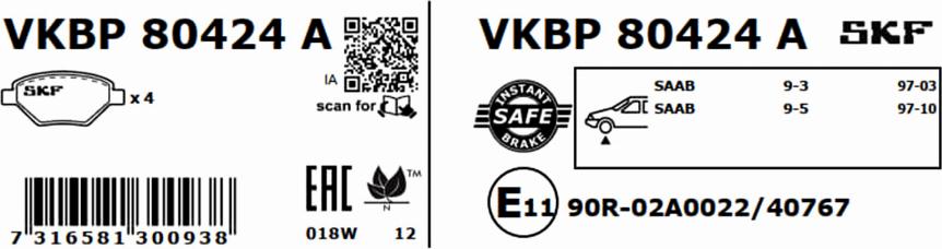 SKF VKBP 80424 A - Bremžu uzliku kompl., Disku bremzes autodraugiem.lv