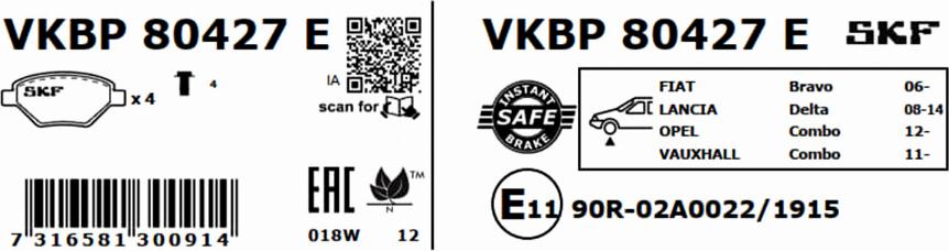 SKF VKBP 80427 E - Bremžu uzliku kompl., Disku bremzes autodraugiem.lv